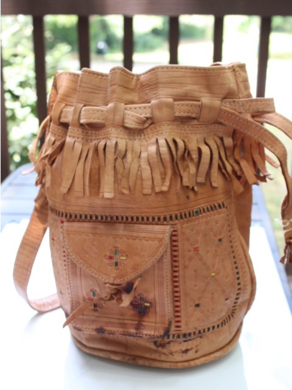 Vintage Moroccan leather bucket bag - Picture 1 of 11